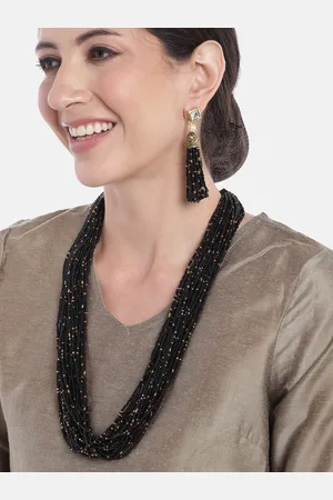 Anouk Women Gold-Plated Layered Beaded Necklace with Earrings