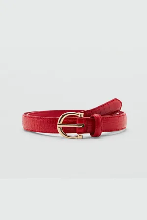MANGO Women Croc Textured Belt