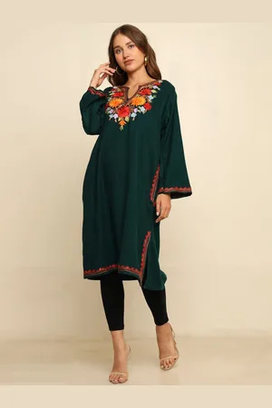 CRAFTBAZAR Floral Kashmiri Embroidered Notch Neck Straight Kurta