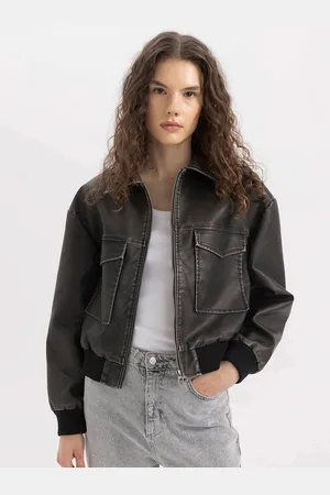 DeFacto Women Camouflage Crop Denim Jacket with Patchwork
