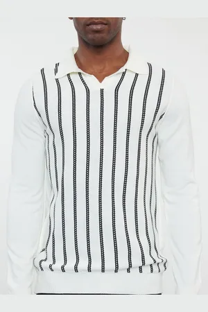 Trendyol Men Striped Polo Collar Acrylic T-Shirt
