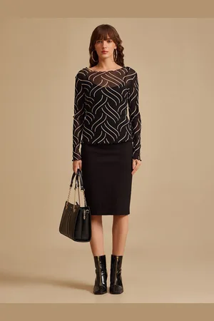Kazo Women Abstract Printed Boat Neck Top