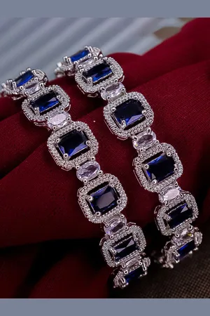 The Pari Set Of 2 Rhodium-Plated American Diamond Stone-Studded Bangles
