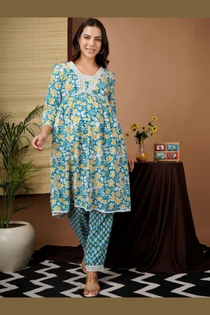 Angloindu Floral Printed Regular Maternity Pure Cotton A-Line Kurta with Trousers