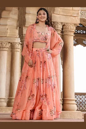 SCAKHI Printed Beads and Stones Ready to Wear Lehenga & Blouse With Dupatta