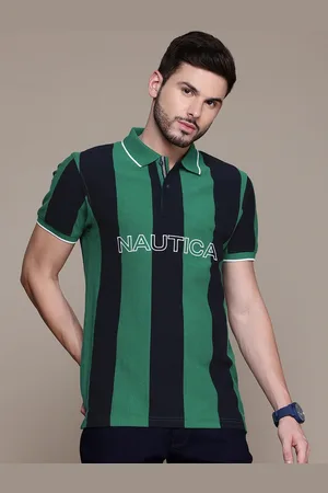 Nautica Men Striped Polo Collar Pure Cotton T-shirt