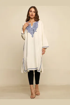 CRAFTBAZAR Floral Kashmiri Embroidered Notch Neck Straight Kurta