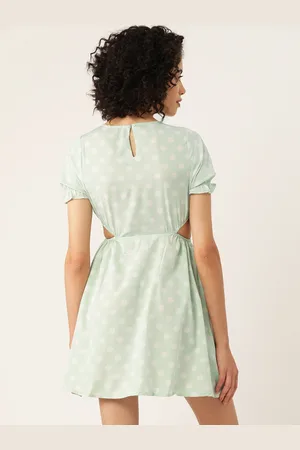 Mast & Harbour Cut-Out Polka Dot Print Puff Sleeves A-Line Mini Dress