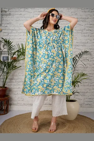 Angloindu Floral Printed Regular Maternity Pure Cotton Kaftan Kurta with Trousers