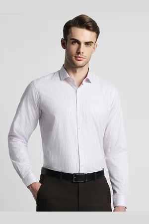 Peter England Men White Slim Fit Opaque Striped Formal Shirt