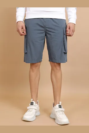 Highlander Men Blue Mid-Rise Cotton Cargo Shorts