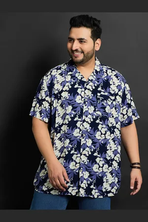 Bigbanana Plus Size Floral Printed Cuban Collar Short Sleeves Casual Shirt