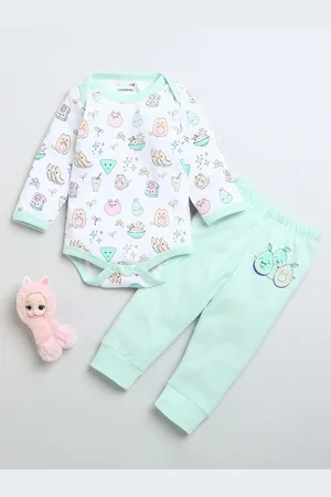 BUMZEE Infant Girls Printed Long Sleeves Pure Cotton Bodysuit With Joggers
