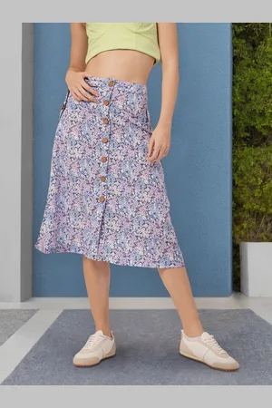 DressBerry Women Holiday Elegant Bloom Floral Print A-Line Midi Skirt