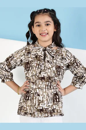 BAESD Girls Abstract Printed Tie-Up Neck Top