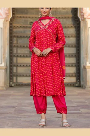 SCAKHI Bandhani Embroidered Empire Sequinned Anarkali Kurta With Patiala & Dupatta
