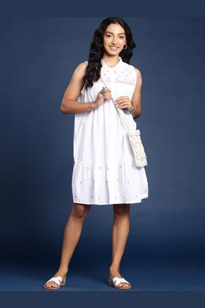 Taavi Chikankari Ethnic Motifs Embroidered A-Line Pure Cotton Ethnic Dresses
