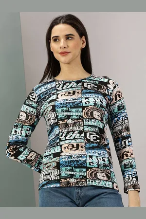 Rodzen Women Abstract Printed Round Neck Cotton T-shirt
