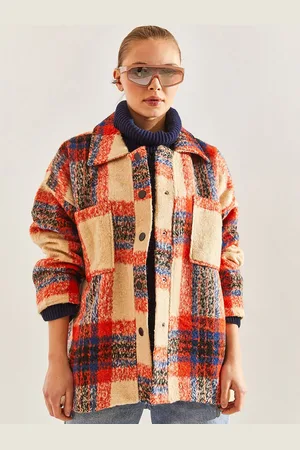 Bianco Lucci Spread Collar Checked Peacoat