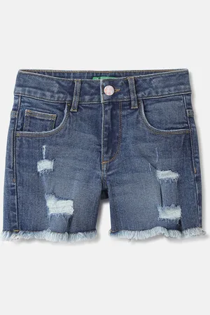 Benetton Solid Girls Washed Denim Shorts