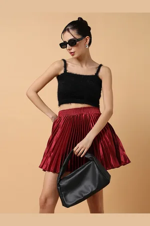 SHOWOFF Women Maroon Solid Mini Flared Skirt