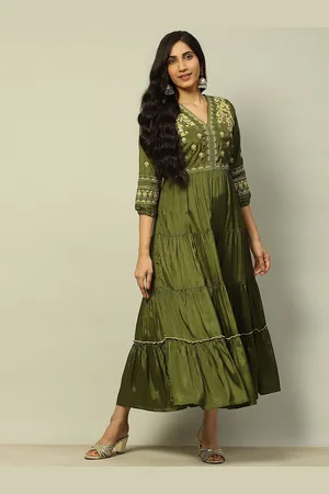 Rangriti Women Ethnic Motifs Embroidered V-neck Maxi Dress