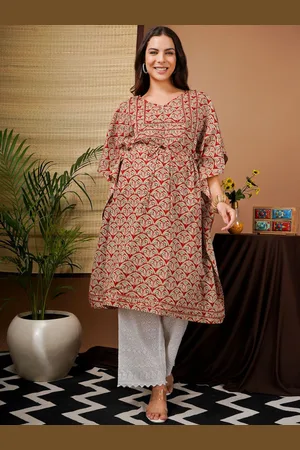Angloindu Printed Maternity Pure Cotton Kaftan Kurta & Trousers