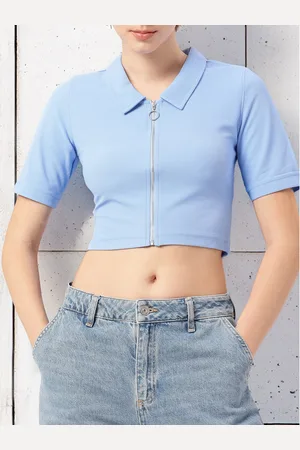 DressBerry Cute Femme Polo Collar Crop T-shirt