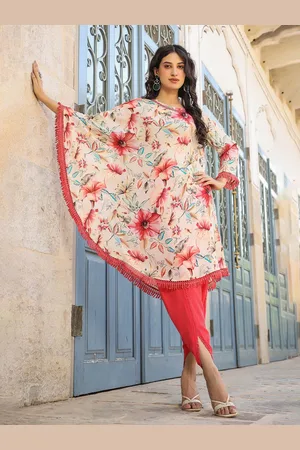 SCAKHI Floral Printed Poncho With Dhoti Pants