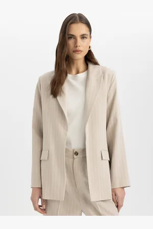 DeFacto Women Striped Notched Lapel Collar Single Breasted Formal Blazer