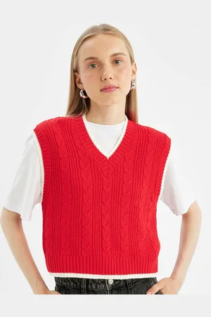 DeFacto Women Cable Knit Crop Sweater Vest