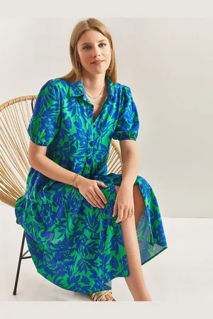 Bianco Lucci Women Tropical Print Puff Sleeve A-Line Dress