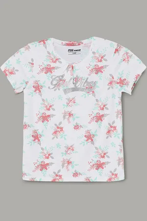 Lifestyle Girls Floral Printed Round Neck Cotton T-shirt