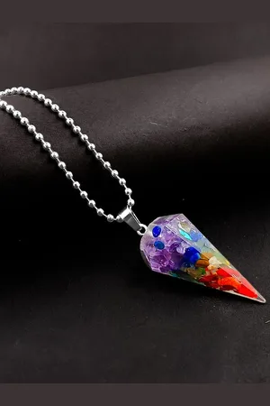 Saizen Unisex Stainless Steel Silver Plated Crystal Crushed Stone Pendant With Chain