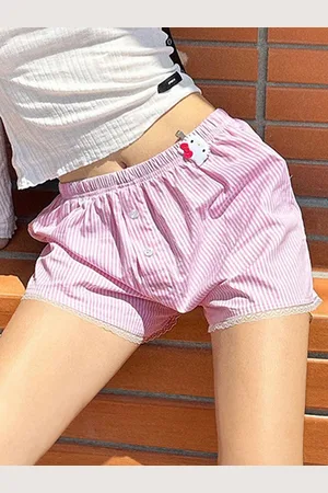 LULU & SKY Pink Women Striped Shorts