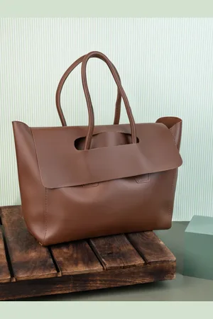 Styli Women Brown Cut Out Detail Flap Closure Tote Bag