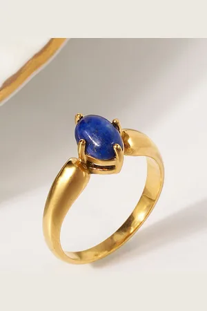 AQUASTREET 18K Plated Waterproof Anti Tarnish Oval Lapis Ring