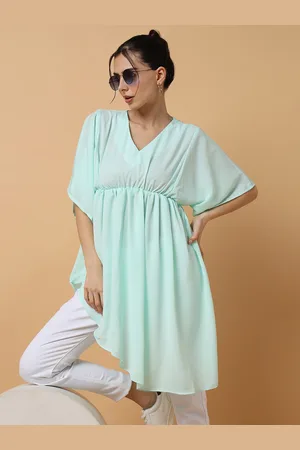 SHOWOFF Women Sea Green Chiffon Kaftan Dress