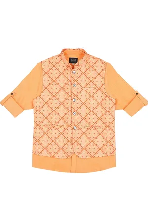 CAVIO Boys Printed Pure Cotton Mandarin Collar Slim Fit Nehru Jacket With Shirt
