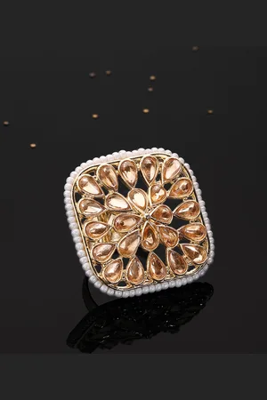 Rubans Women Gold Plated Handcrafted Kundan Stone Studded Finger Ring