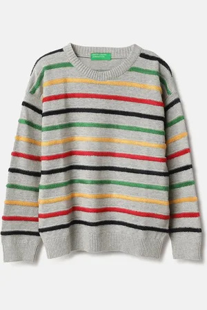 Benetton Boys Round Neck Striped Pullover