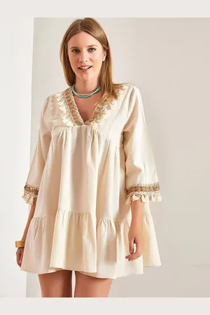 Bianco Lucci V-Neck Flared Sleeve A-Line Mini Dress