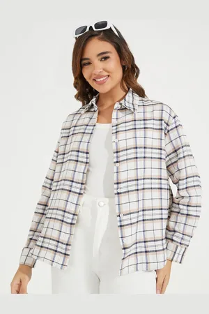 Styli Women Checkered Oversized Long Sleeves Shirt