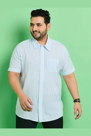 Bigbanana Plus Size Striped Printed Cuban Collar Short Sleeves Cotton Casual Shirt