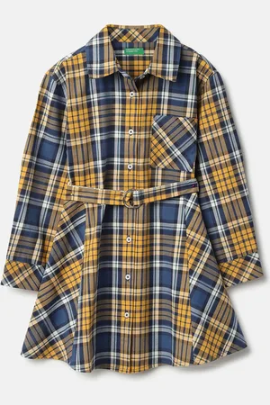 Benetton Girls Pure Cotton Checked Shirt Dress