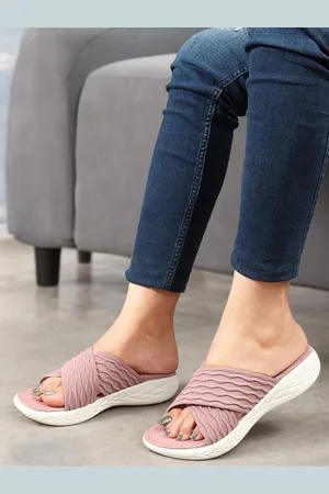 Carlton London Women Pink & White Rubber Sliders