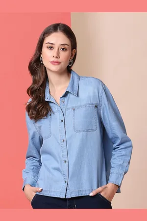 Chemistry Women Spread Collar Solid Cotton Casual Shirt