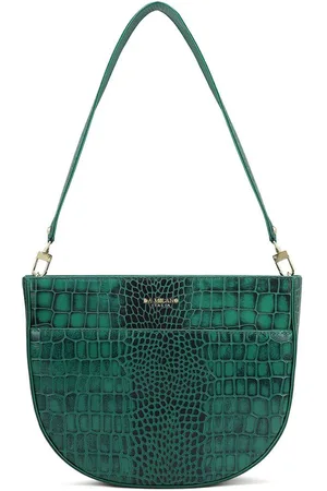 Da Milano Textured Leather Half Moon Shoulder Bag with Cut Work
