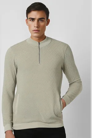 V Dot Men Mock Collar Self Design Sweatshirt