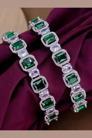 The Pari Set Of 2 Rhodium-Plated American Diamond Stone-Studded Bangles